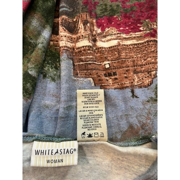 White Stag Womens Top Size 2X (18W/20W) Blue & Green Scenic View Print Art - Picture 7 of 7